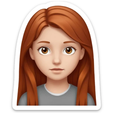 Create an icon of White teenage girl with Gray Eyes and long Reddish light brown hair sticker