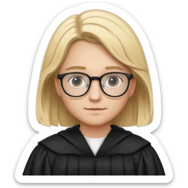 Young judge, blonde hair with glasses and robe sticker