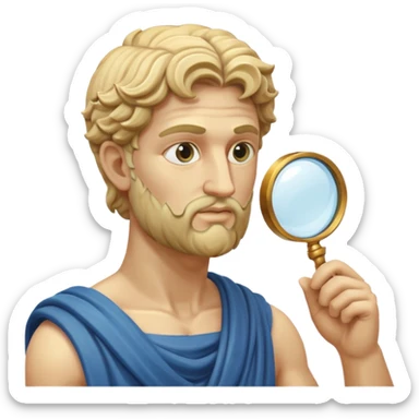 Dios griego estilo estatua de perfil mirando con una lupa de sticker