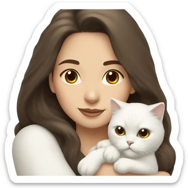 Brunette woman snuggling white Persian cat sticker