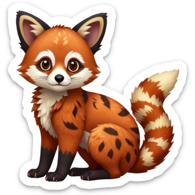 Black-eared Realistic patterned speckled flurry scaly 4-legged quadrupedal Red-Panda-Caracal-Munchkin-Kitten-Lemur-Maned-Wolf-animal-fusion-hybrid, Full body sticker