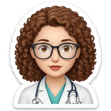 A white skin female doctor with brown eyes brown curly hair and glasses  sticker