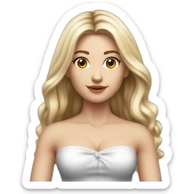 hyperrealist caucasian long hair blonde brown eyes strapless white top gray tight mini skirt black shoes full body sticker