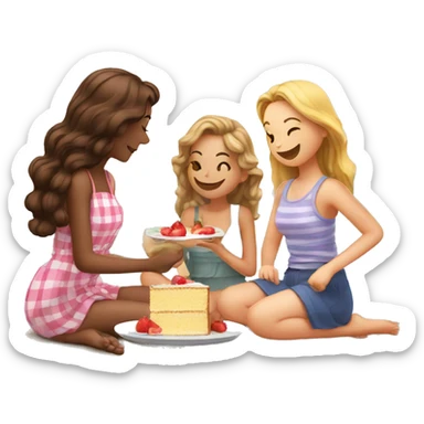 3 Girls picnic with cake at thr beach sticker
