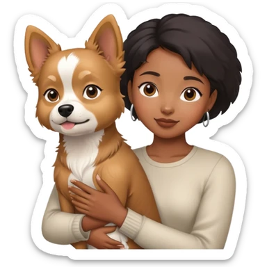 A black Asian girl hold a Yorkshire dog sticker