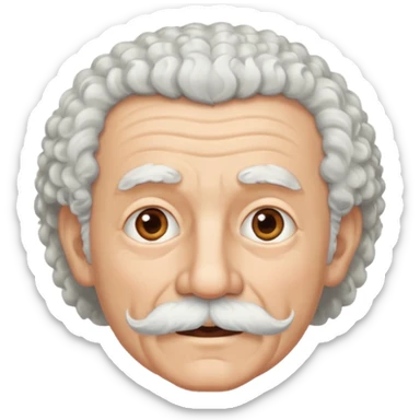 An elderly man emoji fluffy curly white hair, a narrow pointed face, and a thin straight white mustache above his mouth. sticker