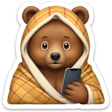 bear cozy in blanket on phone sticker