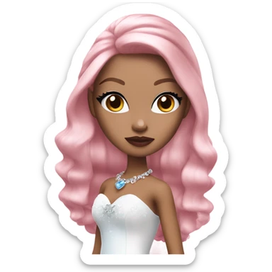 Bratz, bride, pink hair, white skin, blue almond cat eyes sticker