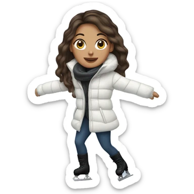 brunette woman with long hair ice skating in a puffer coat sticker
