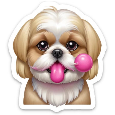 Blonde Shih tzu blowing bubblegum from its mouth sticker