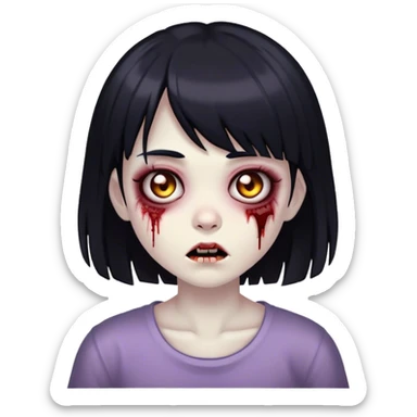 girl zombie with black hair long and short bangs  sticker