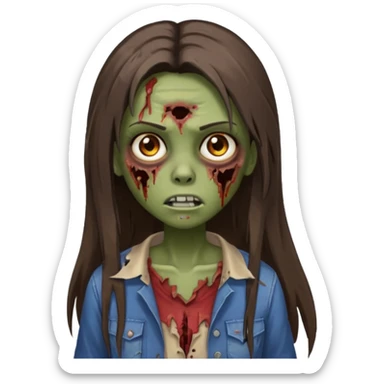 zombie girl with straight long hair and brown eyes, brown skin sticker