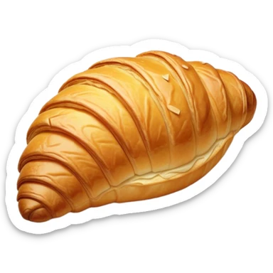 Cinematic golden croissant, perfectly flaky with crisp layers, slightly cracked to reveal buttery soft interior, warm golden glow, highly detailed and inviting. sticker