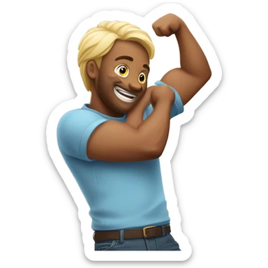 emoji puts his bent arm in front of him and hits down with his elbow, rejoicing sticker