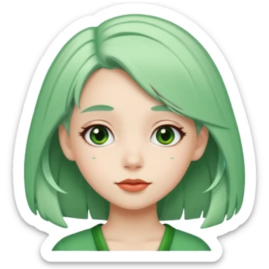 girl with white  green hair clip sticker