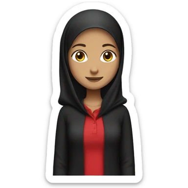 Make a fair-skinned girl wear a black hijab with a full red polo shirt  sticker