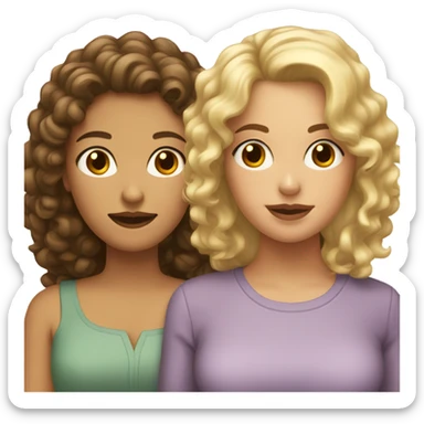 Mom with blonde hair, brown eyes and her adult daughter with curly brown hair and brown eyes sticker
