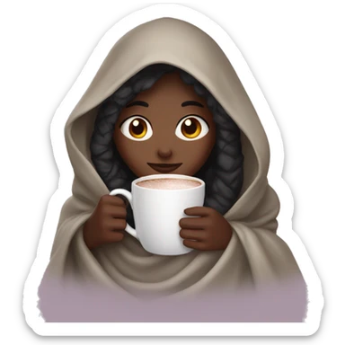 darker girl under a blanket drinking hot cocoa  sticker