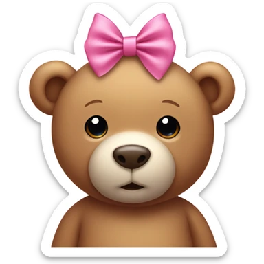 Cute teddy bear with a pink bow on his head sticker
