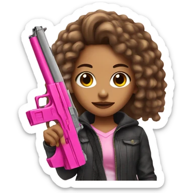 lightskin girl holding a pink gun long hair sticker