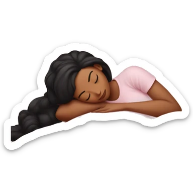 Sleeping woman laying with light brown skin and black hair laying on white pillow pink covers cozy sticker