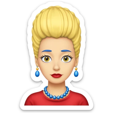 3D emoji head-only, smooth plastic, soft studio light, big round eyes, bold outline, centered, transparent bg,
Marge Simpson, yellow skin, tall blue beehive hair, red pearl necklace sticker