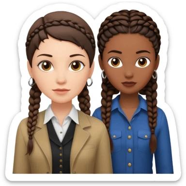 white woman brunette with a pixie hairstyle and black woman with long braids with masculine clothes sticker