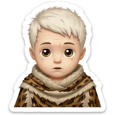 ancient hairy white baby tatooed boy, tattered animal skin shawl sticker