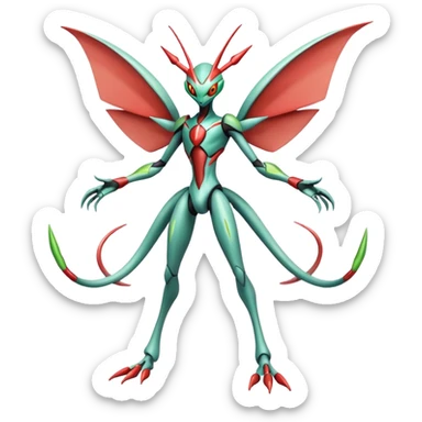  Cool Edgy Shiny Futuristic Ethereal Legendary Scizor-Deoxys-Digimon-Schyther-Flygon-hybrid full body sticker