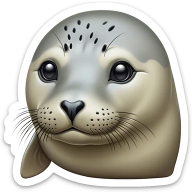 Cinematic Noble harbour seal Portrait Emoji, Poised and streamlined, with a sleek, smooth body of glossy, muted hues and expressive, dark eyes complemented by a rounded, agile head, Simplified yet sharp and sophisticated features, highly detailed, glowing with a soft, maritime luminescence, high shine, intelligent and graceful, stylized with an air of coastal authority, focused and alert, soft glowing outline, capturing the essence of a watchful marine guardian that appears ready to glide out of the screen with effortless authority! sticker
