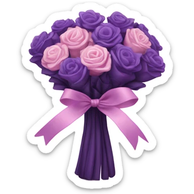 a beautiful aesthetic bouquet of dark purple and light pink lavender tied with a silk purple ribbon and next to it a pink decorative candle  sticker