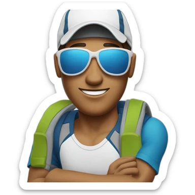 white salomon trail runner man wearing a cap and a pair of sunglasses and running happily sticker