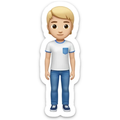 A 3D cartoon casual T-shirt and jeans outfit arranged on flat surface, bright lighting, Memoji-style realism. sticker