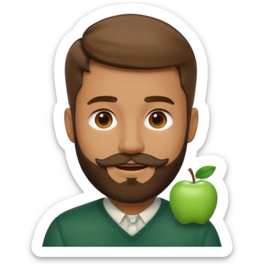 man with medium beard, short hair, dark green accessory, happy and light expression, modern Apple emoji style, simple, colorful, soft contours, no excess details sticker
