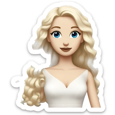 White bride with long light blonde hair and blue eyes with light pink peonies in hair white skin  sticker