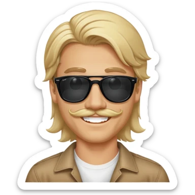 a blond guy mustache with medium long hair massive smile with black rayban sunglasses sticker