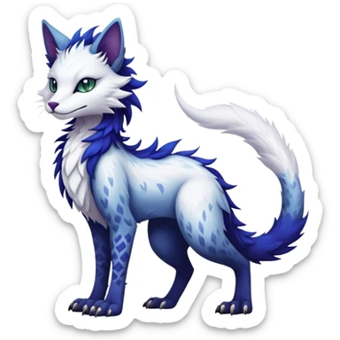 Kawaii dark edgy fantasy ethereal feline-vernid-sergal-fursona animal creature with a tufted tail full body with intricate markings  sticker