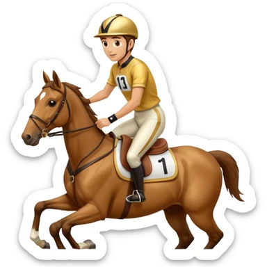 a jockey riding a running horse gold jersey and saddle number 1 sticker