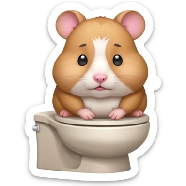 Cute chubby cartoon-style hamster sitting on toilet pooping looking guilty sticker