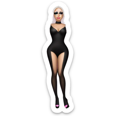 Lady gaga full body in a black bodysuit with pink pompoms sticker