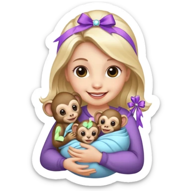 woman holding baby monkeys with ribbons and crystals sticker