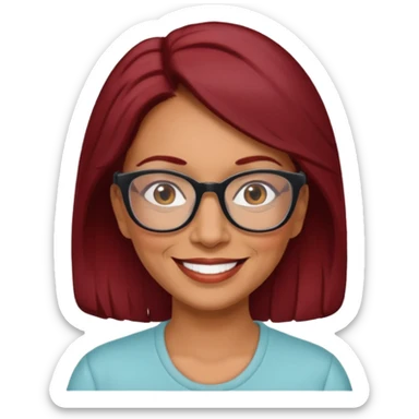 Beautiful, hispanic, female, older,  mom, dark red hair color, glasses, smiling sticker