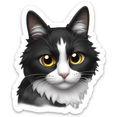Chat poil long noir et blanc sticker