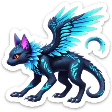 Black Dark Exotic Beaked Feathery Nocturnal Neon-glowing Abyssal Nightly Abyss-Cat-Gryphon-Salandit-Nargacuga-Silvally-Fakémon Creature (full body) sticker