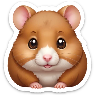 Cinematic Cute Brown Hamster Portrait Emoji, Head tilted playfully and inquisitively, featuring a glossy, rich brown fur with a delicate sheen, round, sparkling dark eyes filled with curiosity, Simplified yet irresistibly adorable features, highly detailed, glowing with a warm, friendly glow, high shine, affectionate and lively, stylized with a touch of whimsy, bright and endearing, soft glowing outline, capturing the essence of a mischievous yet loving hamster, so playful it feels like it could dash out of the screen and into your arms! sticker