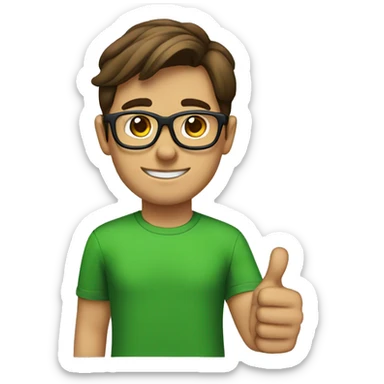 male nerd brown hair thumbs up using green t-shirt sticker