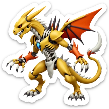 Digitigrade Cool Badass Skeletal Wargreymon-Renamon-Guilmon-Pokémon-Digimon-Fakémon-fusion-hybrid-creature sticker