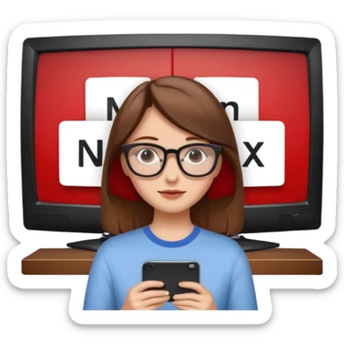 una ragazza con capelli marroni con occhiali guarda netflix sulla tv sticker