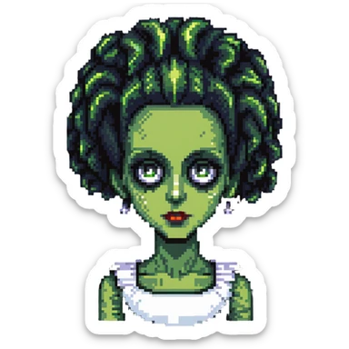 cute pixel Bride of Frankenstein with big eyes and signature hair sticker