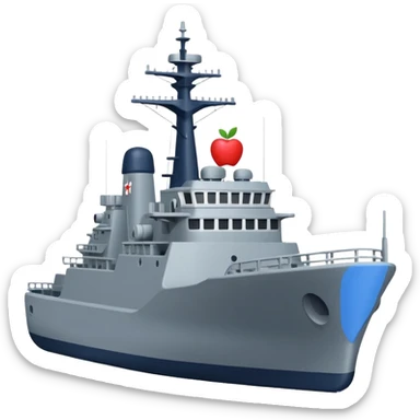 A flat 2D vector emoji of a grey Navy warship, Apple iOS emoji style, simple shapes, solid colors, minimal detail, no gradients, no 3D effects, white background. sticker